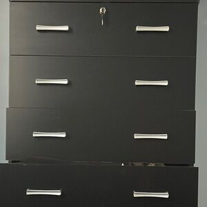 Black 4-Drawer Dresser with Silver Handles